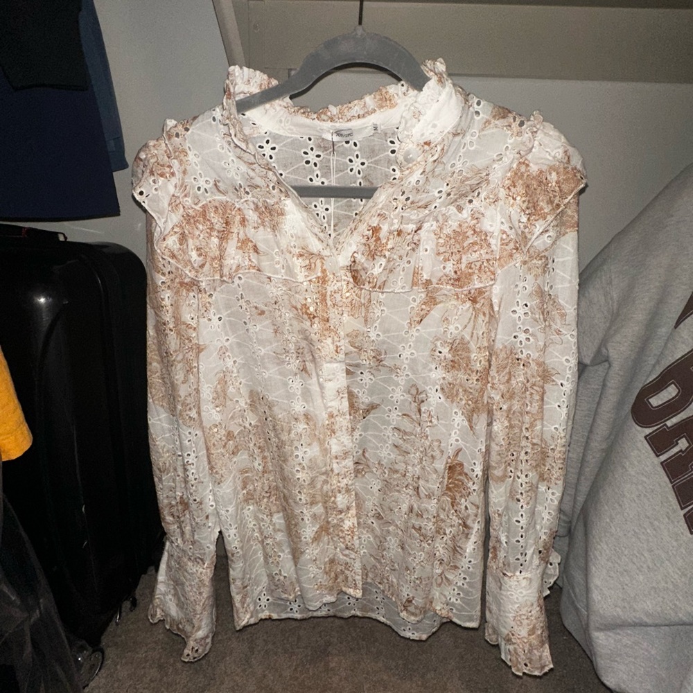 70/21 Floral Lace Blouse in Cream and Brown